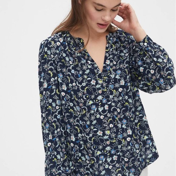 Gap Framed Zen Blouse M Modal Bohemian Springfield Top Blue Balloon Sleeve Shirt - Picture 1 of 11